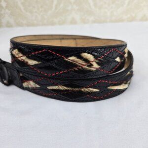 MICHAEL Michael Kors Size XL Black Textured Leather & Calf Hair Women's Belt